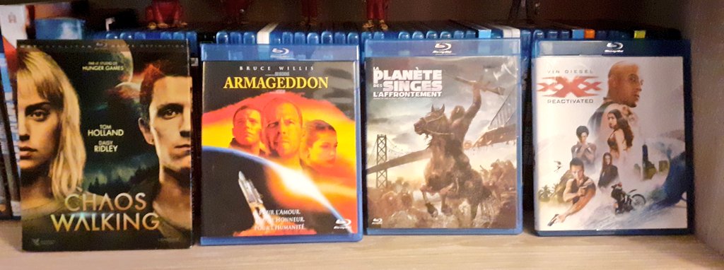 cine_Nightmare's tweet photo. Les petits nouveaux de la collection
#Bluray #BlurayCollection #ChaosWalking #Armageddon #LaPlaneteDesSingesLAffrontement #DawnOfThePlanetOfTheApes
#xXxReactivated #xXxReturnOfXanderCage https://t.co/XI6l3cy3yl