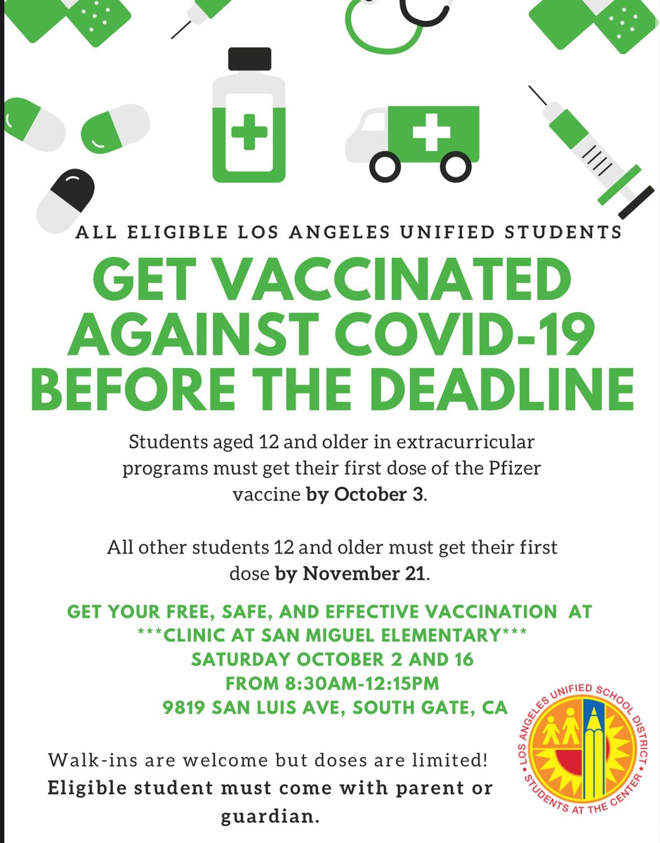 Students in Sports and Extra-Curricular Activities: Get vaccinated before the deadline!