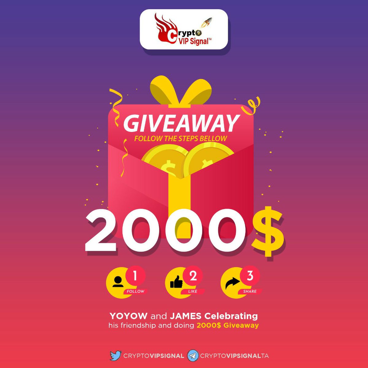 Süpriz Hediye🎁

Şanslı 2 kişiye, 2.000$ Hediye Ediyoruz.🎉

 Katılmak için;

🔸<a href="/RealYoyowbu/">Yoyow🐳</a> ve @CrptoVIPsignal hesaplarını takip et.

🔹Bu gönderiyi RT, Beğen

🔻Telegramı Takip Et

t.me/realyoyowduyuru
t.me/CryptoVIPsigna…

Hemen Şanslı Kişiden Biri de Sen Ol!🎊