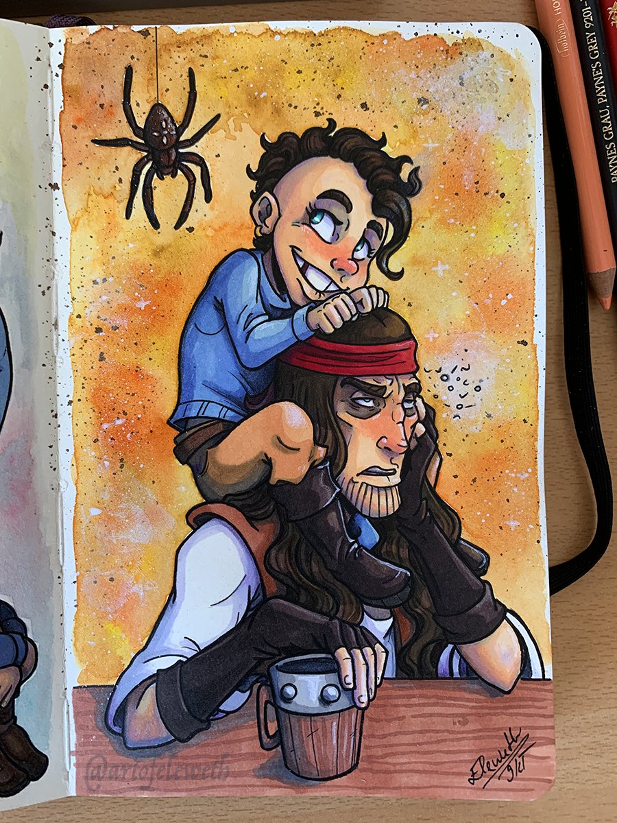 artofeleweth's tweet photo. Colored version OC warm-up doodles✨
Markers, watercolors and touch of pencils
#art #artwork #artist #sketchbook #moleskine #comics #characterdesign #pagespread #expressions #traditionalart #traditional #polychromos #watercolor #ink #doodles #saltybusiness #slanejbyznys #pirate https://t.co/p5SAnEaDDS