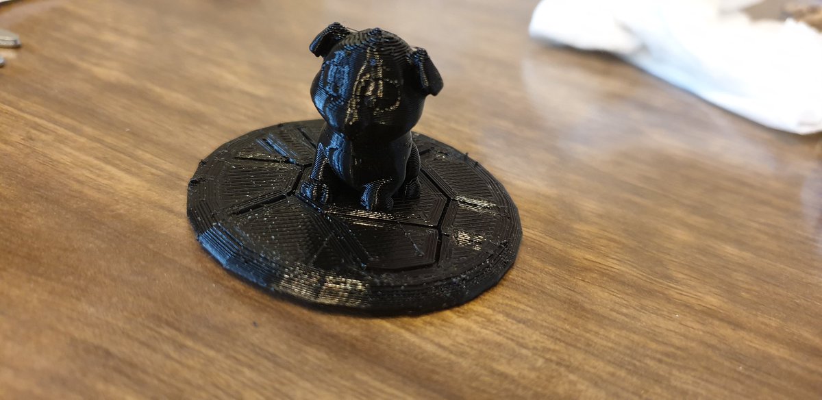 DrDallenAM's tweet photo. First print not a total failure. Turns out it's a dog. Still got to work out calibration a bit. We're having fun. #3Dprinting #makers #creality https://t.co/Z6i79mhdqG