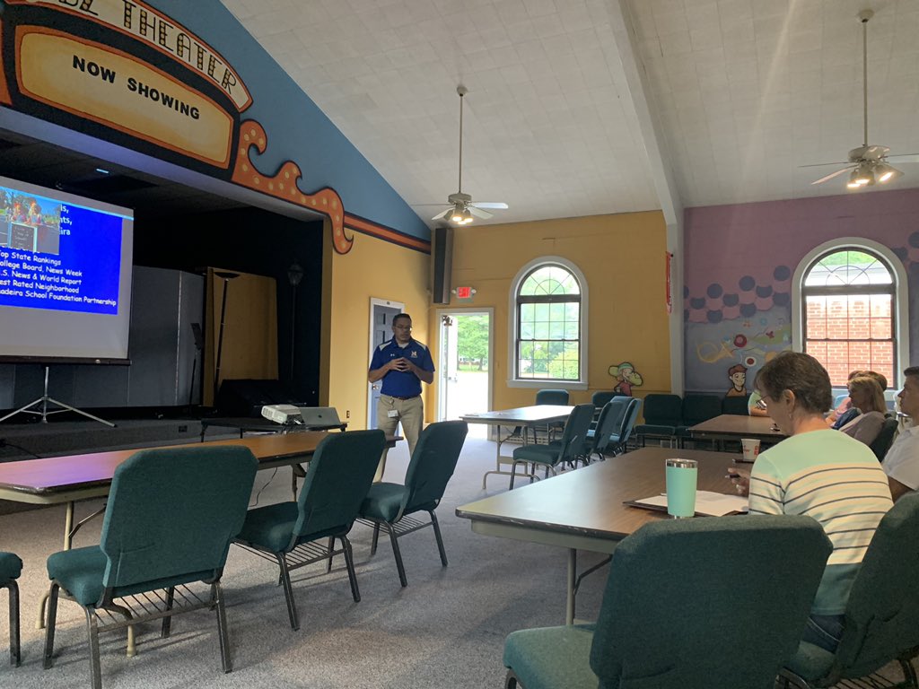 KenjiMatsudo's tweet photo. Thankful to share with community members the enrollment / facility needs / operating needs of the district at our community meeting this morning.  The next levy community meeting is set for October 7th at 7:30 at Madeira-Silverwood Presbyterian Church.  Go Madeira! https://t.co/8q095VPMd5