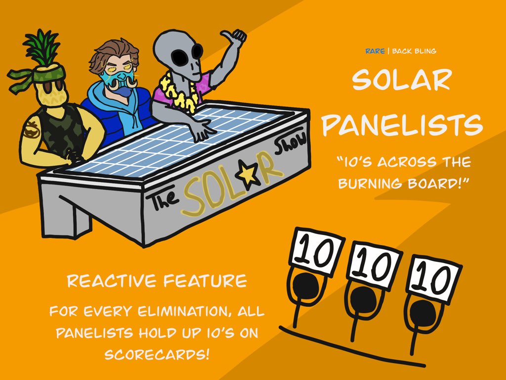 matttteyo's tweet image. 10’s across the burning board! 🔟

A little something for the #SOLARSKIN contest, but I couldn’t think of a skin idea, so it’s just a back bling staring his original characters!😅 I still wanted to make something for such a talented dude!
#Fortnite #FortniteConcept #FortniteArt
