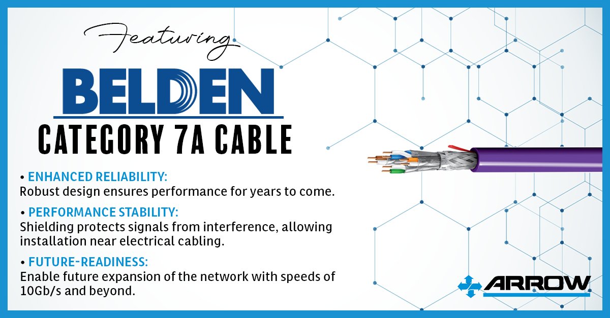 ArrowWireCable's tweet photo. Introducing the latest from Belden Inc. - New Category 7a Cable.
Supports current and future Category 6a, 7 and 7a applications:  10GBase-T (10 Gigabit Ethernet), 1000 Base-T (Gigabit Ethernet), 100 Base-T, 10 Base-T, FDDI, and ATM.

#Belden #LowVoltage #Cat7a #Data #Category https://t.co/Q5frnII9OK