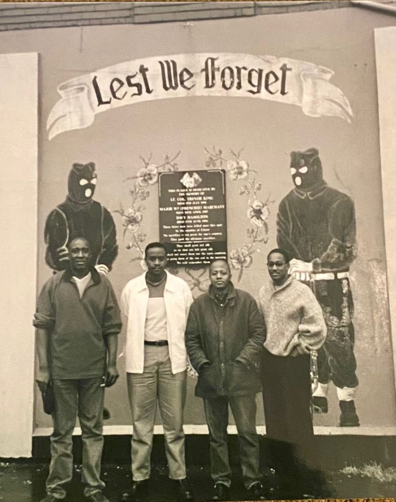 The year 2000: With some of my Ugandan friends in Northern Ireland where I spent a couple of months after my military studies at Sandhurst before traveling back home to Uganda.