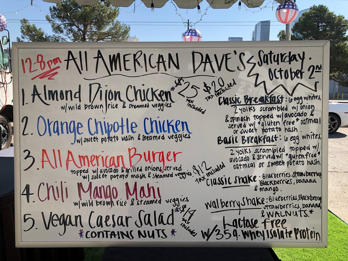 AllAmericanDave's tweet photo. October 2nd Menu: open today from 12pm-8pm and only accepting meal plan member orders as we get used to the new operation. First delivery at noon for first break.
#EatBetter #BeBetter https://t.co/pCeC0ZFPrB https://t.co/4YaMN0hUr4
