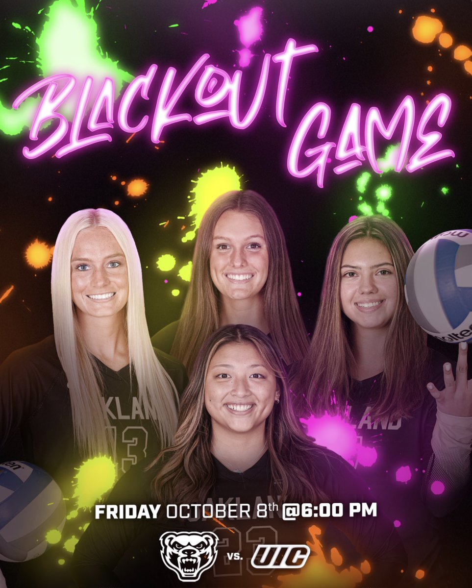 GoldenGrizzlies's tweet photo. Get ready to light up the night at the @oaklandwvb game this Friday, Oct. 8! 
Help us BLACK OUT the O’Rena! 
The first 200 fans receive glow sticks!
⭐️Wear the BLACK…Get the GLOW!⭐️ https://t.co/WYiQ9zgOW8