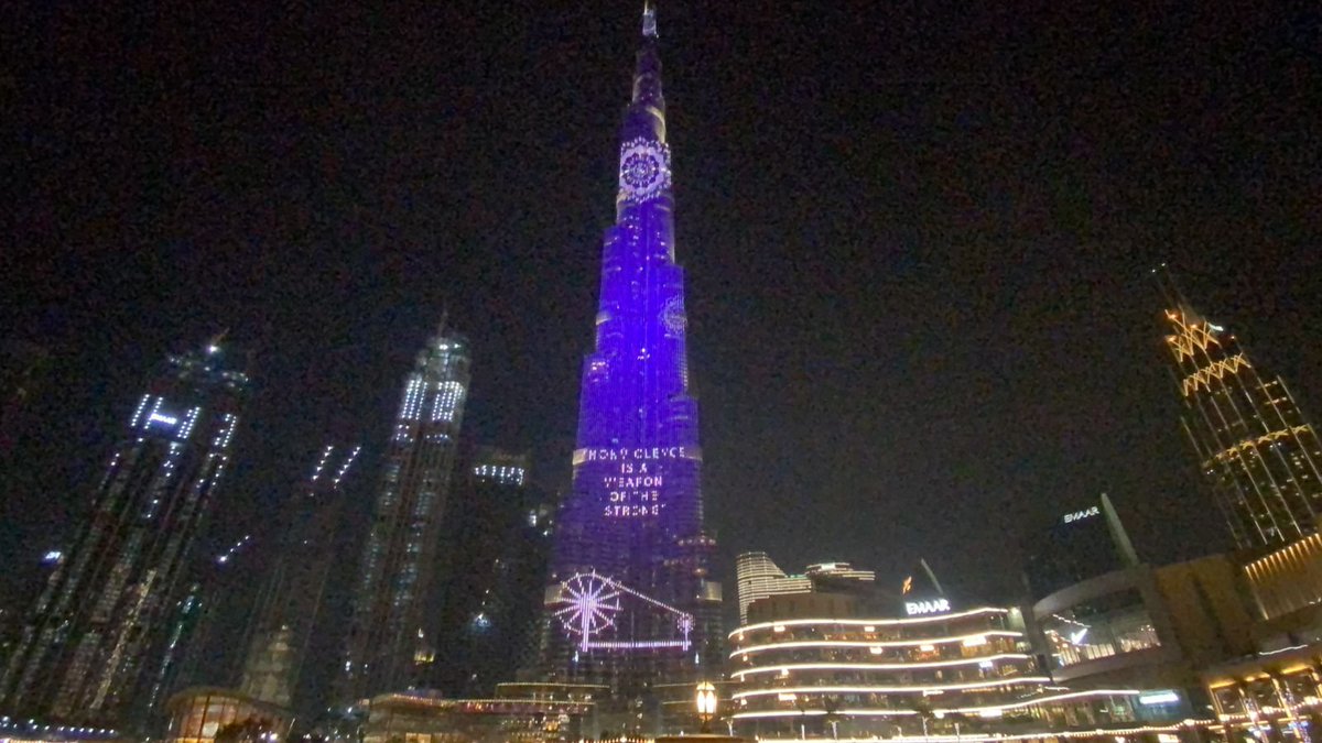 ANI's tweet photo. United Arab Emirates: Burj Khalifa in Dubai illuminates Mahatma Gandhi's image on the occasion of his birth anniversary https://t.co/KB9IPt2qoo