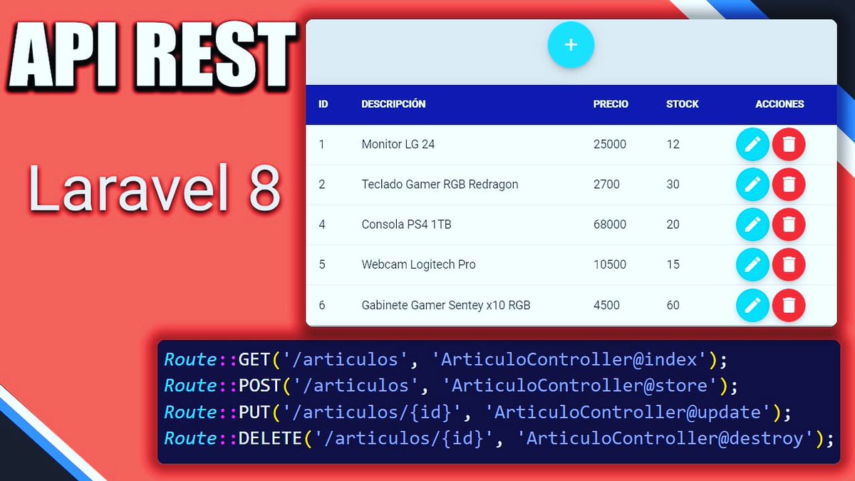 InfoDP1's tweet photo. API REST CRUD con #Laravel 8
Código fuente, de la API + app cliente
100% FREE
👉 API REST para CRUD #MySQL
👉 Uso de la API con una app real
👉 Cliente con #Vue + #Vuetify + #Axios + #SweetAlert2
👉 Test con #Postman
👉 #CORS fix
https://t.co/SCIjDih4Wg https://t.co/IrUUAELzzv