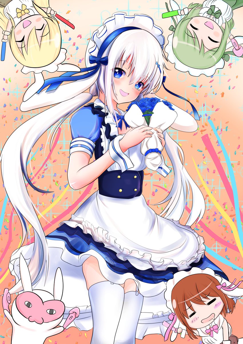 #天使のアトリエ
少し早いですが、なのちゃん、お誕生日おめでとうございます。
花束の青いバラの花言葉は、「夢叶う」です。

これからもなのちゃんの行く道が幸多きことを祈っております。 