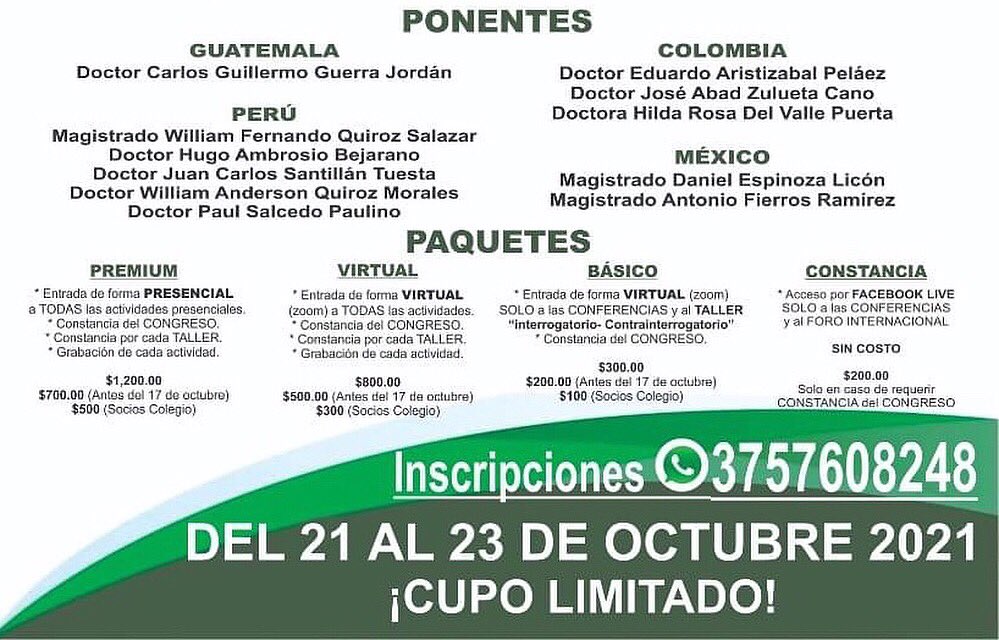 Forofederalista's tweet photo. 1er Congreso Internacional en el Sistema Penal Acusatorio y Adversarial #CupoLimitado 
Inscripciones al WhatsApp 3757608248 https://t.co/HPgfjjisJY