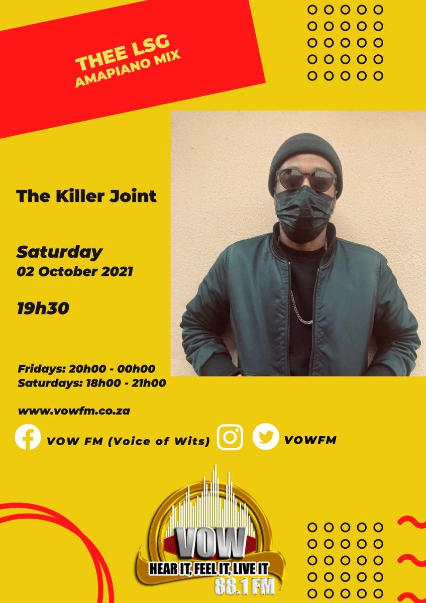 RealDjSonyce's tweet image. [UP NEXT] #MzansiLocalHour Part 2 - Amapiano by 
@theee_lsg

Taking us to the top of the hour with more local music, Thee LSG is on standby. 

Tune in via vowfm.co.za OR 88.1 FM on your radio

#TheKillerJoint with 
@RealDjSonyce
 #SoundsOfSpring