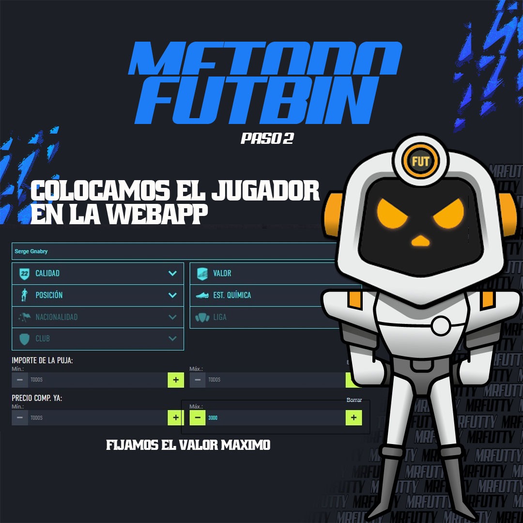MrFutty's tweet photo. ๐ฃ MR FUTTY en 3 pasos #FIFA22
๐ค Paso 1: Buscamos el jugador en futbin.
๐ค Paso 2: Colocamos el jugador que en la webapp y fijamos el valor de compra mรกxima.
๐ค Paso 3: Configuramos a Mr Futty.
#FUT22 #Tradeo
#FijaElObjetivo ๐ฏ
#QueYoMeEncargo ๐ฆพ๐ค
#CompraVendeRepite ๐ https://t.co/cZiTrcfgpp