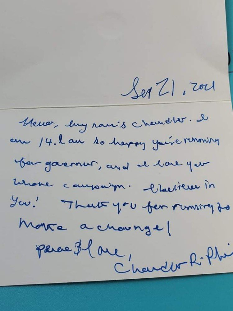 hoffman4nj's tweet photo. 14 year old Chandler sent us a letter in the mail to tell us he is inspired by our campaign. Tell us why are you inspired? 💚

The new generation is looking for an alternative. We’re providing that it, because we’re a campaign being lead by that new generation of leaders… https://t.co/j2OoDkxp5V
