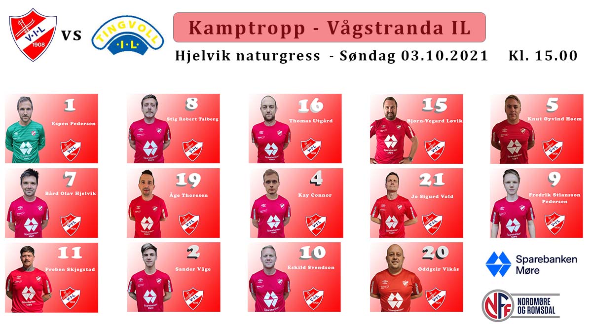 Følgende tropp møter Tingvoll søndag i sesongens siste hjemmekamp. Kay Connor gjør sin debut og flere returnerer etter skadefravær.