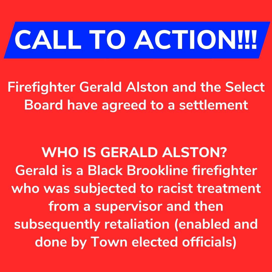BBudgetJustice's tweet photo. CALL TO ACTION. On Tuesday, Town Meeting will vote on a settlement for Gerald Alston

If 2/3rds of TM votes YES, all litigation will end &amp; Alston can move on with his life

Contact your TMMs, tell them you want the settlement approved *unamended*

Toolkit https://t.co/aTdJEFHKvh https://t.co/HaaL2LkmCB