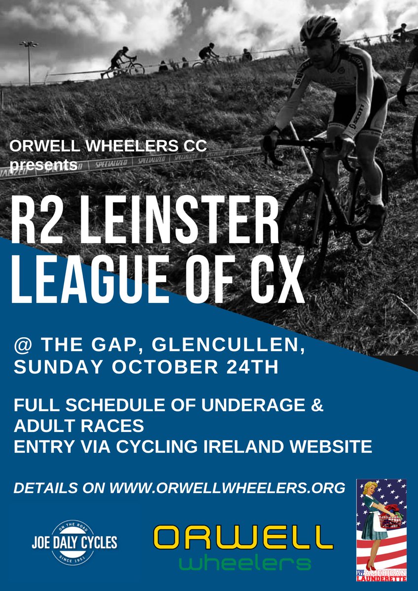 Orwell_Wheelers's tweet image. A date for the CX diary! 
The Orwell Wheelers 2021 CX race - Round 2 of the Leinster League of Cyclocross - will take place at The GAP in Glencullen on Sunday the 24th of October. 

More details will be posted to the club website in due course.