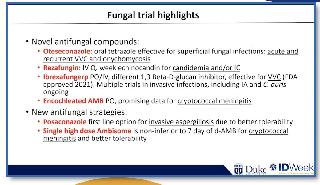 SAIRABT's tweet photo. #idweek2021 @IDWeek2021 @IDSAInfo #idtwitter clinical trials in #fungal diseases that may change our practice presented by Dr Thuy Le @TheLancet @jiasociety #oteseconazole #rezafungin @ibrexafungerp #encochleatedAMB #posaconazole #ambisome https://t.co/GxfYapGvbN