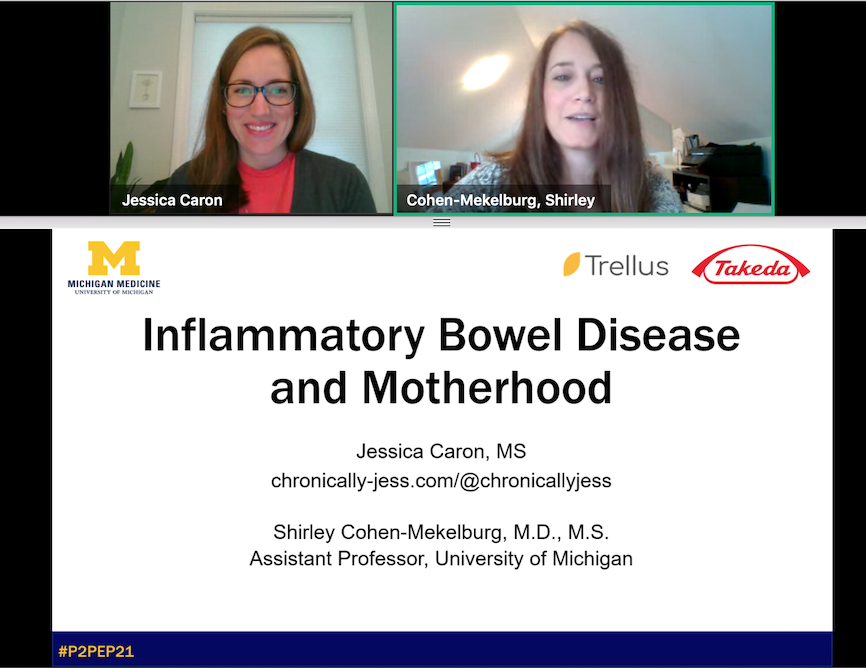 EmMorgan27's tweet photo. "#Motherhood and #IBD is a journey! Reality is going to be your best friend." 👶 -@ChronicallyJess and @ShirleyCoMekMD sharing research and personal stories #p2pep21 https://t.co/h8410Kt4Ah