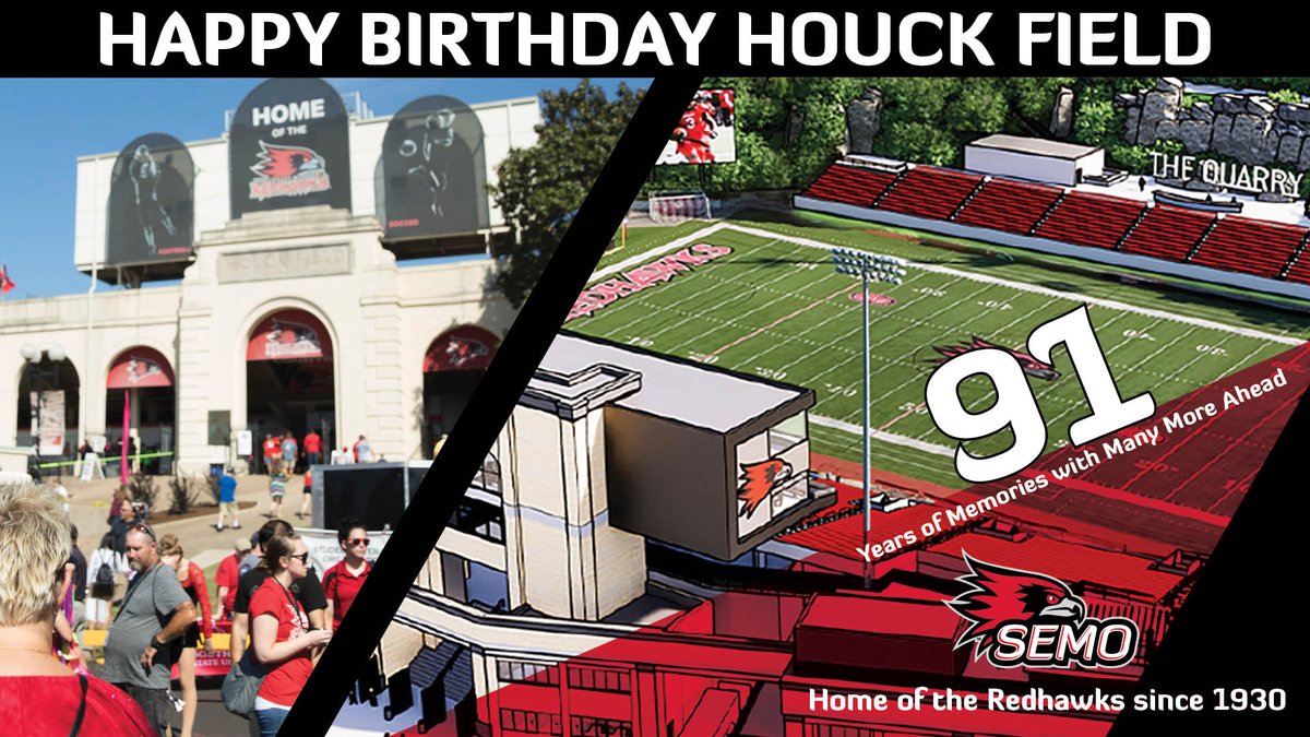 Happy Birthday Houck Field which turns 91 years old. Today, we celebrate all the memories over the years and the many more ahead at the home of <a href="/SEMOfootball/">SEMO Football</a> and <a href="/SEMOSoccer/">SEMO Soccer</a>.
semoredhawks.com/houck