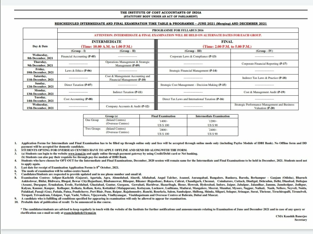 CmaRakeshSingh's tweet photo. EXAMINATION NOTIFICATION. @ICAICMA https://t.co/ZXMi8ngyY2