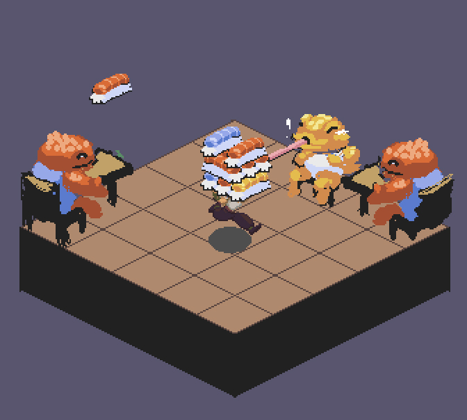 pointnsheep's tweet photo. We're on #ldjam49, the theme is unstable!

You’re a fish waiter delivering sushi to a bunch of frogs. You have to balance a Jenga tower of sushi while doing it.

Sushi-Jenga (name TDB): https://t.co/rdAA2qtshd

#gamedev #indiegame https://t.co/Lp9wA3k3m4