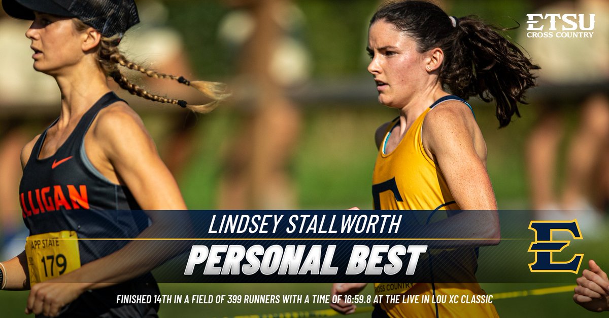 ETSU_TF_XC's tweet photo. 𝗣𝗘𝗥𝗦𝗢𝗡𝗔𝗟 𝗕𝗘𝗦𝗧

Congrats to Lindsey Stallworth on running a PR at Saturday's Live in Lou XC Classic... The Buccaneer All-American clocked in at 16:59.8 en route to finishing 14th in a field of 399 runners

#ETSUTough https://t.co/7AhqPaf5L8