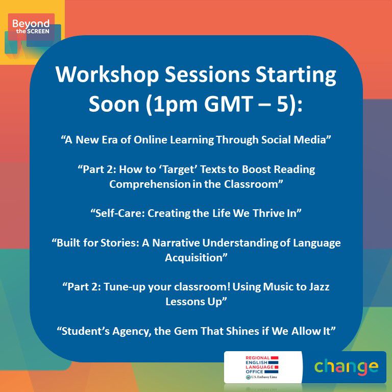 reloandes's tweet photo. The next set of workshops are starting now. Please choose your session and log into https://t.co/sK54b45BT1 #ReEvolutionELT21 #OnlineConference #TeacherTraining https://t.co/nmrwsEgZHv