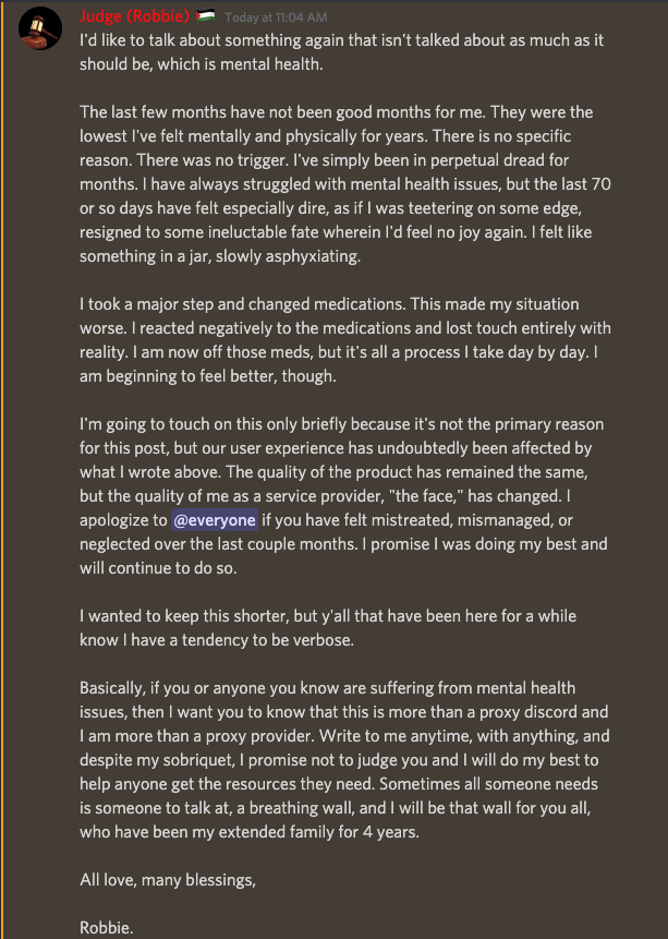Re: Mental Health