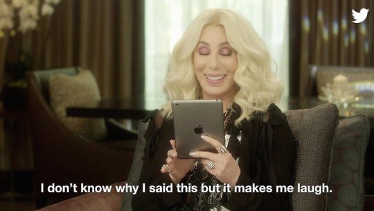 cherdoingthings's tweet photo. cher reading her own tweets https://t.co/meT1lNc5bp