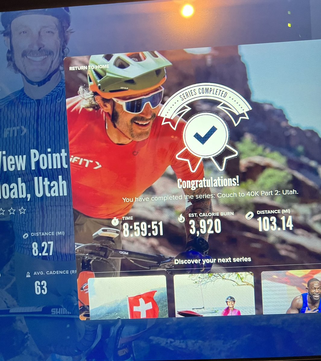 podo0014's tweet photo. I did it! Took longer than I wanted, needed to also complete the @iFit  Challenges. Thank you so much @YuriHauswald your training makes a huge difference and the rides are entertaining from beginning to end. Looks like part 3 is coming up? Can’t wait! Thanks again Yuri! 🚵‍♀️ https://t.co/bo3wlLrJkk
