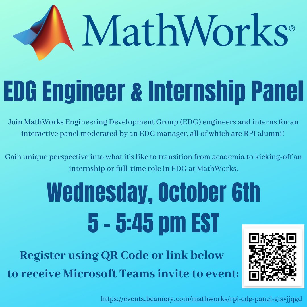 UPE and Pi Mu Epsilon are co-hosting a virtual panel with MathWorks! Details in the poster. RSVP here: events.beamery.com/mathworks/rpi-…