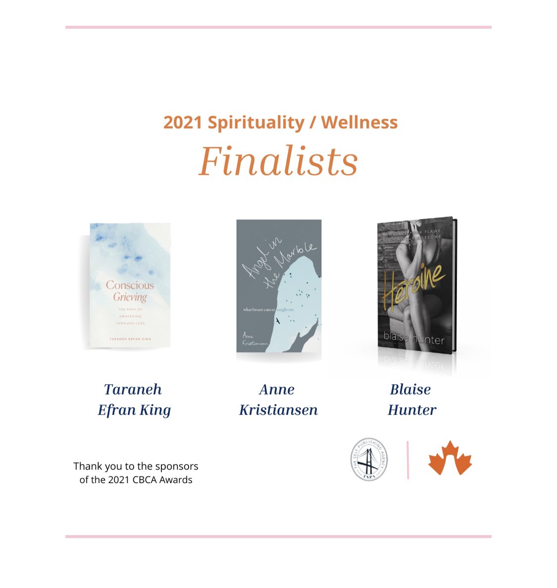 My book is a finalist for The Canadian Book Club Awards in the Spirituality/Wellness category!!
I am so honoured to be in the company of these esquisit writers.
Thank you to The Self Publishing Agency for supporting Canadian writers #author #books #Canada  #WritingCommunity