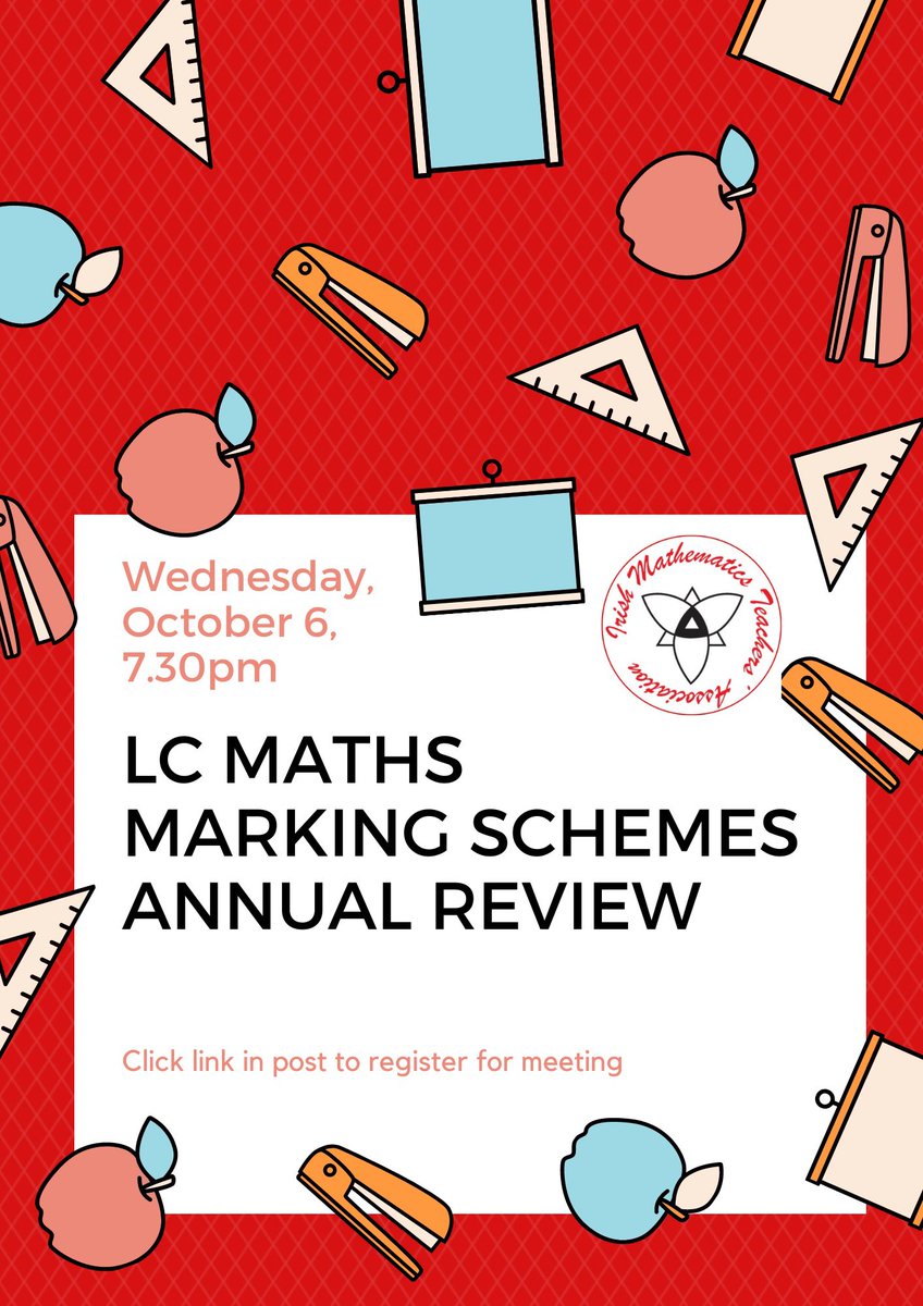 Irish Maths Teachers’ Association (@imtanational) on Twitter photo Annual review of the LC marking schemes 2021 - register here tinyurl.com/8fcd2xcf @ProjectMaths_ie <a href="/mathsweek/">Maths Week Ireland</a> <a href="/clarelim_imta/">Clare/ Limerick IMTA</a> <a href="/ImtaBrendan/">Brendan O'Sullivan 🇮🇪🇪🇺</a> <a href="/IMTACorkBranch/">IMTA Cork Branch</a> <a href="/ImtaW/">IMTA Wexford Branch</a> <a href="/ImtaWaterford/">IMTAWaterford</a> Annual review of the LC marking schemes 2021 - register here tinyurl.com/8fcd2xcf @ProjectMaths_ie <a href="/mathsweek/">Maths Week Ireland</a> <a href="/clarelim_imta/">Clare/ Limerick IMTA</a> <a href="/ImtaBrendan/">Brendan O'Sullivan 🇮🇪🇪🇺</a> <a href="/IMTACorkBranch/">IMTA Cork Branch</a> <a href="/ImtaW/">IMTA Wexford Branch</a> <a href="/ImtaWaterford/">IMTAWaterford</a>