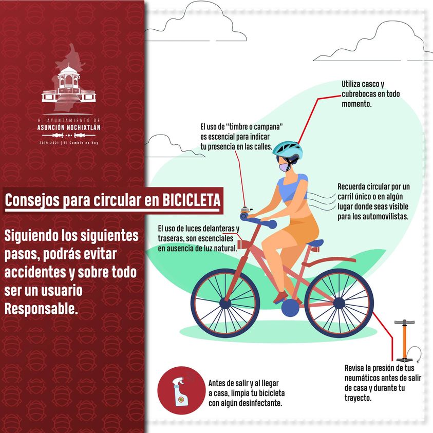 GobNochixtlan's tweet photo. #Informate | El uso de la bicicleta como medio de transporte, no solo trae beneficios al medio ambiente, sino al usuario en su salud. Es por eso, que te compartimos algunos consejos para   que circules de manera responsable y puedas disfrutar de tu trayecto. https://t.co/KnCndEmcau
