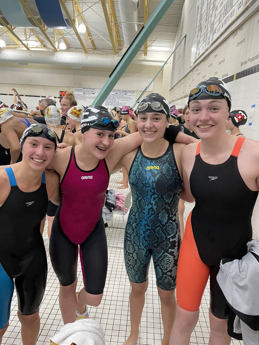 SLEastSwimDive's tweet image. Amanda Lees, Sophia Lickman, Ashlyn Houtman, and Natalya Katcherian are headed to the state meet in the 200 Free Relay!  Congratulations girls!!! @BeEast_Cougars