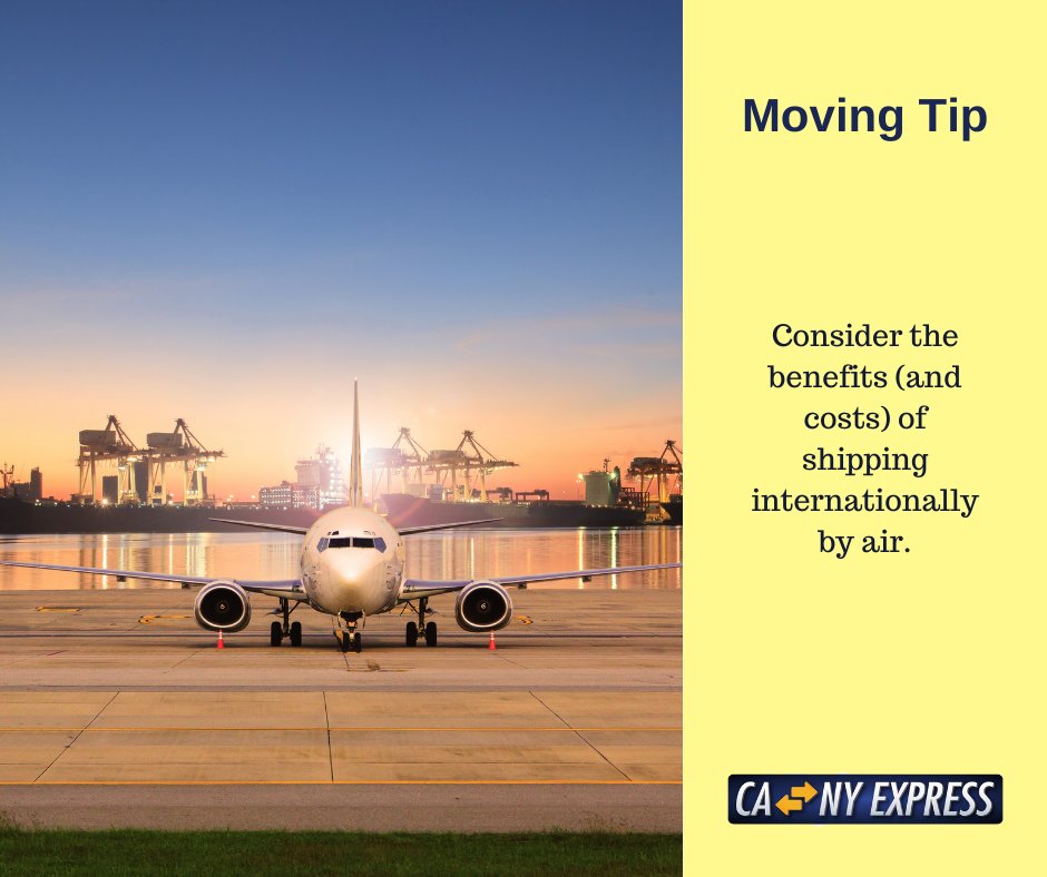 CANYExpress's tweet photo. #Shipping by air can get your items to your international destination in just a few days, unlike international shipping by sea, which takes weeks, sometimes up to a few months. Learn more on our blog: https://t.co/pqmxSDtPKc #movingtips #moveeast https://t.co/b3yuQmRNoq