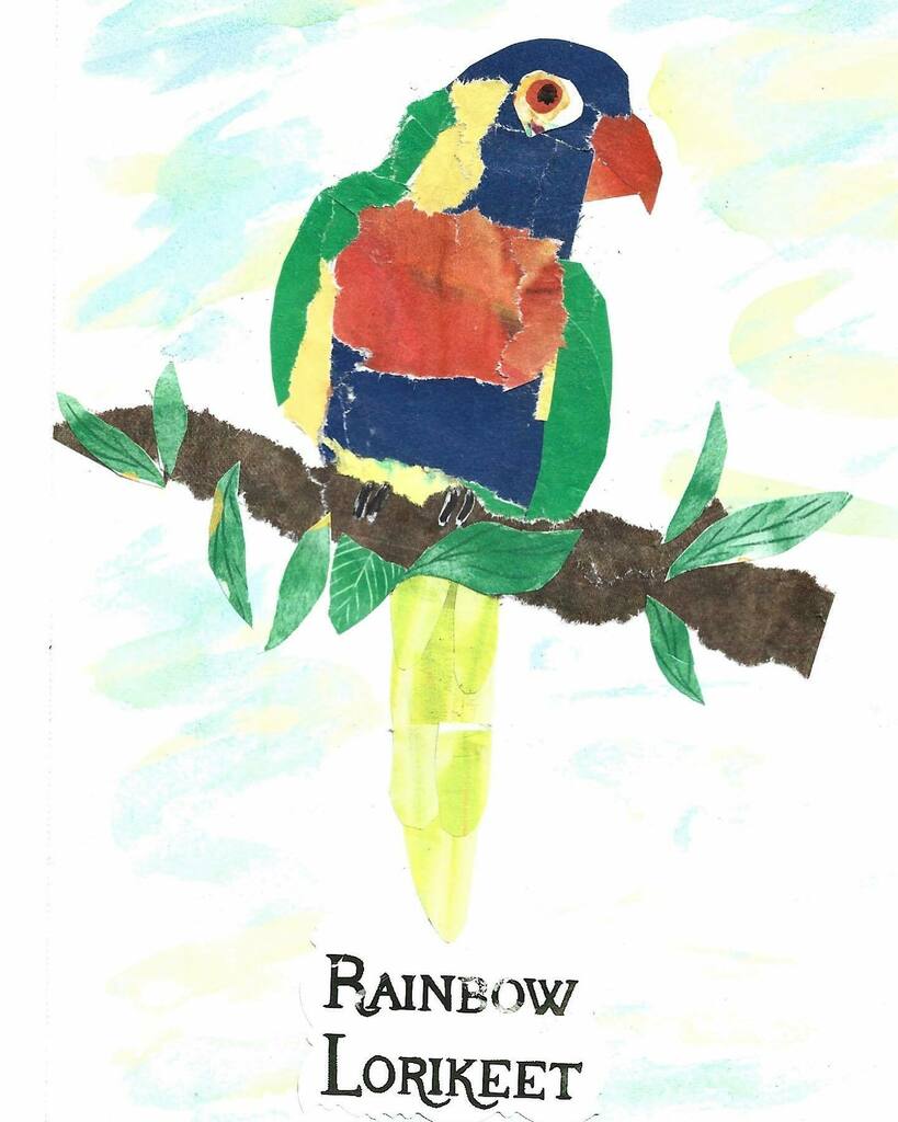 #RainbowLorikeet #Birdtober Day 2 #artistchoice #birdtober2021 @aholmesartstudio #bird #tornpapercollage