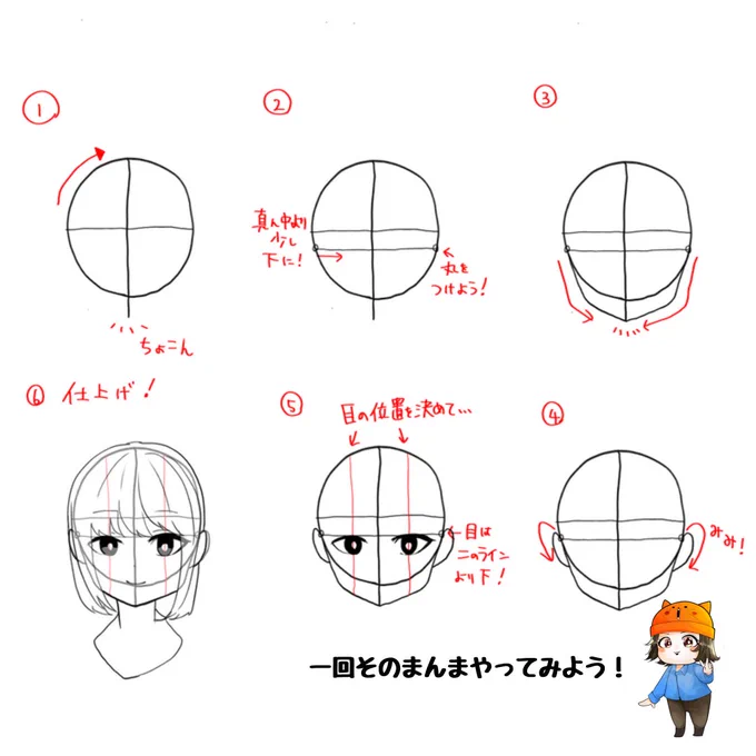 初心者のための顔の描き方6STEP!
家で覚えて学校で練習だ! 