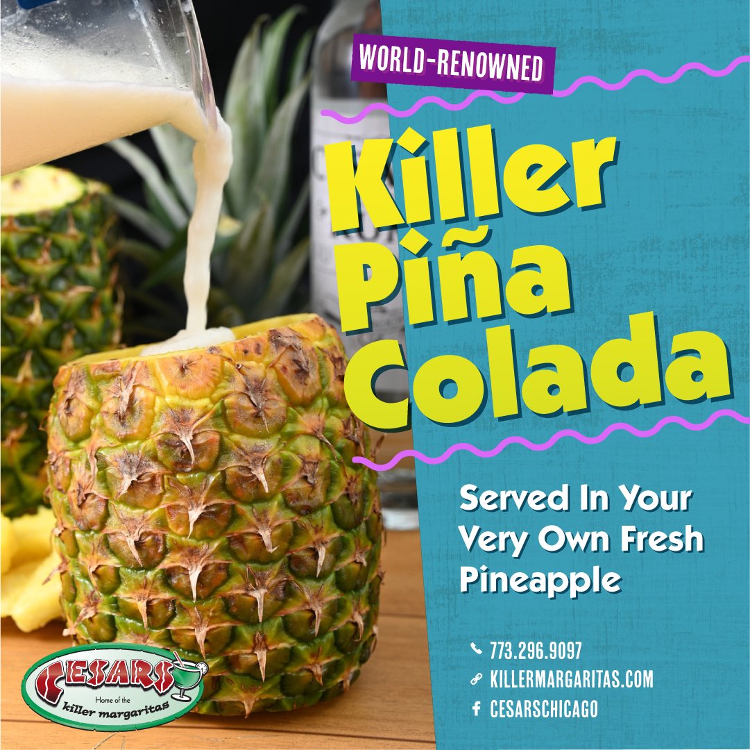CesarsChicago's tweet image. Yes, I like piña coladas
&amp;amp; meeting up w/ my friends
I&apos;m not much into health food
But I love Mexican
I&apos;ve got to order some today
And drink killer drinks
At a place called Cesars
Where we&apos;ll plan...
🍍
ow.ly/G2bR50GiI6e
🍍
#CesarsChicago #ThePiñaColadaSong #FruityDrinks