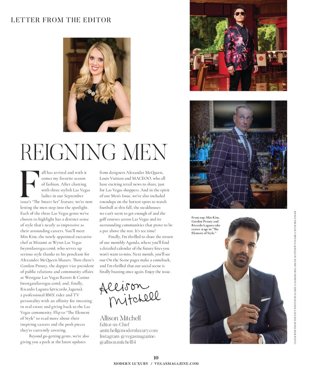 Ricardo_Laguna's tweet photo. Pick up the October issue of @VegasMagazine to find out The #ElementOfStyle and let me know what you think!?!?
👔
#FashionPhotography #VegasLife #VegasMagazine #FashionBlogging #TNGmodels #dapperman #styleformen #mensaccessories #tailoring @tngmodels @RyneBelanger https://t.co/nN4aLe0Eqi