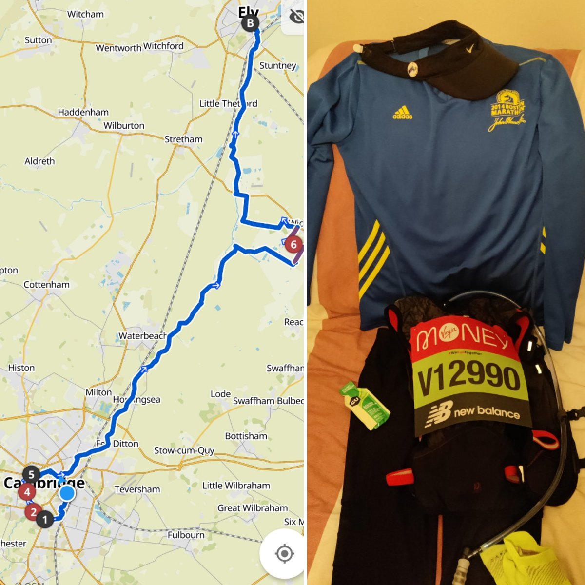 Tomorrow's the day! All set for taking on my own #LondonMarathon virtually by running around Cambridge &amp; up to Ely in the UK. May the spirit of the marathon carry me through 💙💛#WeRunTogether Good luck to all taking part 🙌🏽