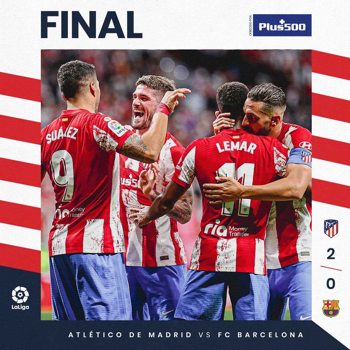 ⏱ 94' | Atleti 2️⃣-0⃣ Barça

🔥 ¡𝗣𝗔𝗥-𝗧𝗜-𝗗𝗔-𝗭𝗢! 🔥

¡Los tres puntos se quedan en el Wanda <a href="/Metropolitano/">Riyadh Air Metropolitano</a>! ➕3⃣
❤️🤍 ¡Vaaaamos, Atleeeeti!