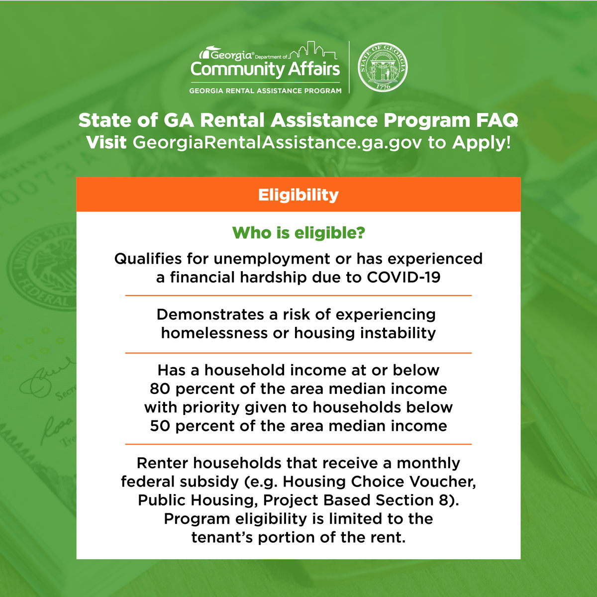CAFI_Inc_GA's tweet photo. Georgia landlords and renters are encouraged to apply for rental and utility assistance through the Georgia Rental Assistance program!
For more details, visit https://t.co/uJjjDpNTvE
#GRAInTheCommunity #Georgia #RentalAssistance https://t.co/Flz4B6HsVU