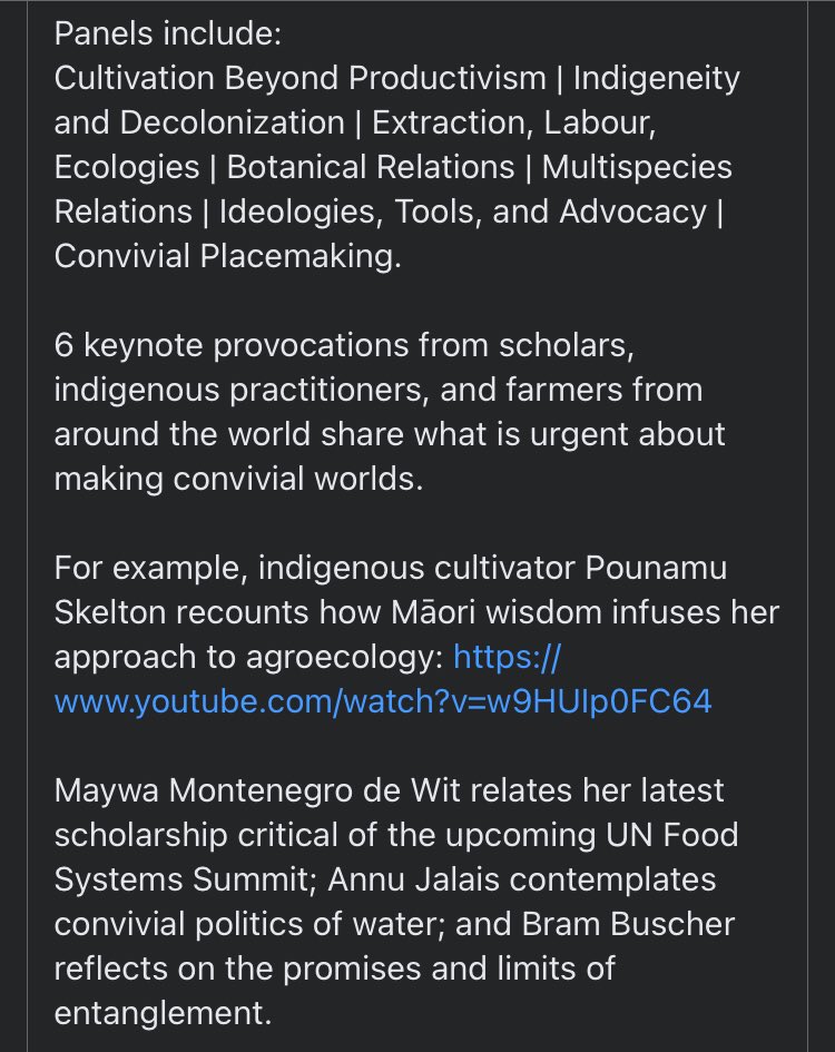 Join us for #CONVIVIALITY a virtual, free, asynchronous conference Oct 4-9, 2021! #CONVIVIALITY asks, “How can we live – not at the expense of others?”  We explore predicaments of humans, animals, plants, and others attempting to live and thrive together. @SDC_WUR <a href="/masseyperc/">PERC Massey</a>