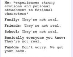 fangirltheshow's tweet photo. Fandom always has your back! 
Do you have a strong attachment to a fictional character?

#Fangirl #FandomUnite #FangirlTheShow https://t.co/RfSH0GqY11