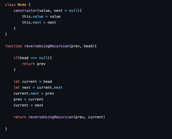 Day #38 of #100DaysOfCode

Linked_Series_Q13: Reverse Linkedlist using recursion.

Solution: git.io/J2zW9

Check out the repo for other DS Solutions.
github.com/zac24/JS_DS

#javascript #DEVCommunity #pdwivediDSA #coding #100daysofcodechallenge