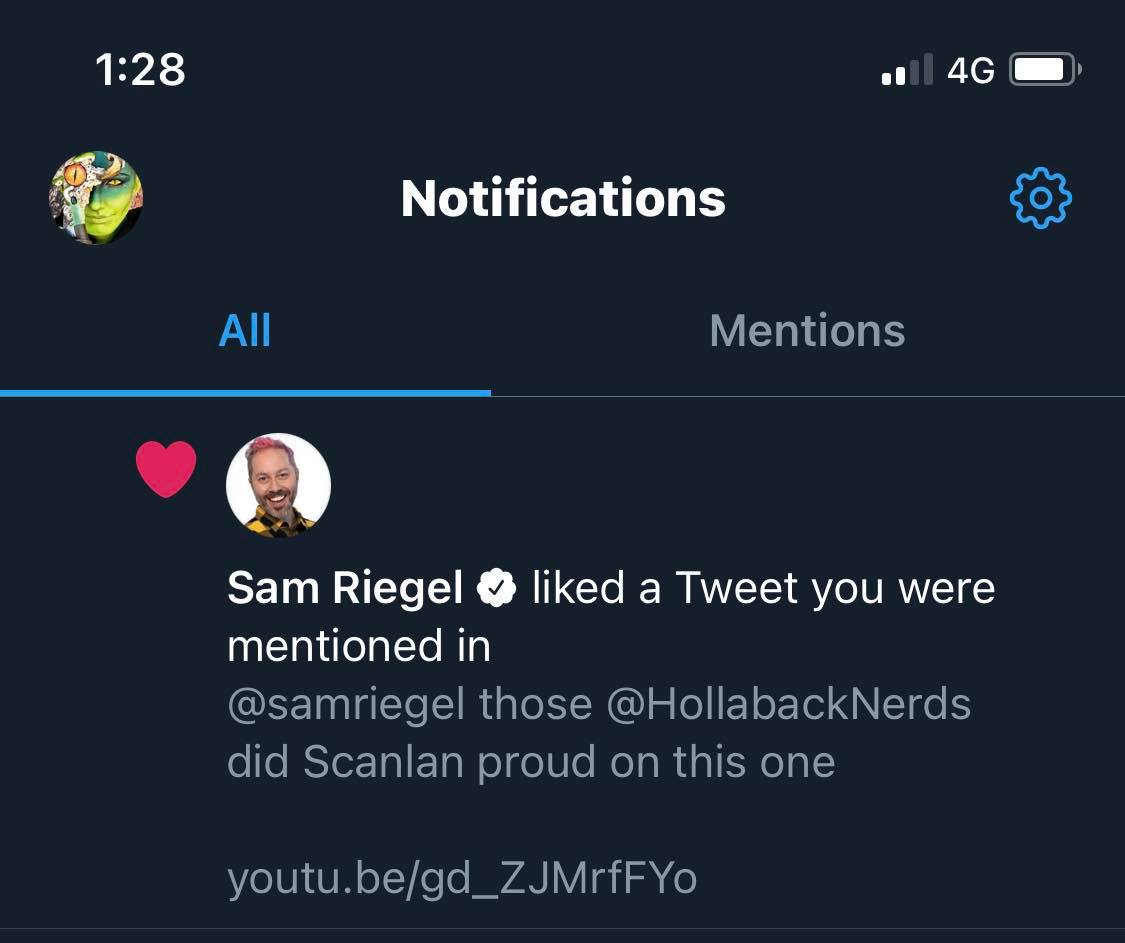 Rapping_Bard's tweet photo. Endorsed by @samriegel, Critical Role Bardfather, who... liked a tweet we were mentioned in. 😱

Ah yes, Sam Riegel has heard of us, he's a big fan. 😎 We took some food out of his dumpster once and he thought we were raccoons. 😎😎😎 https://t.co/gMGzW9U0Jw