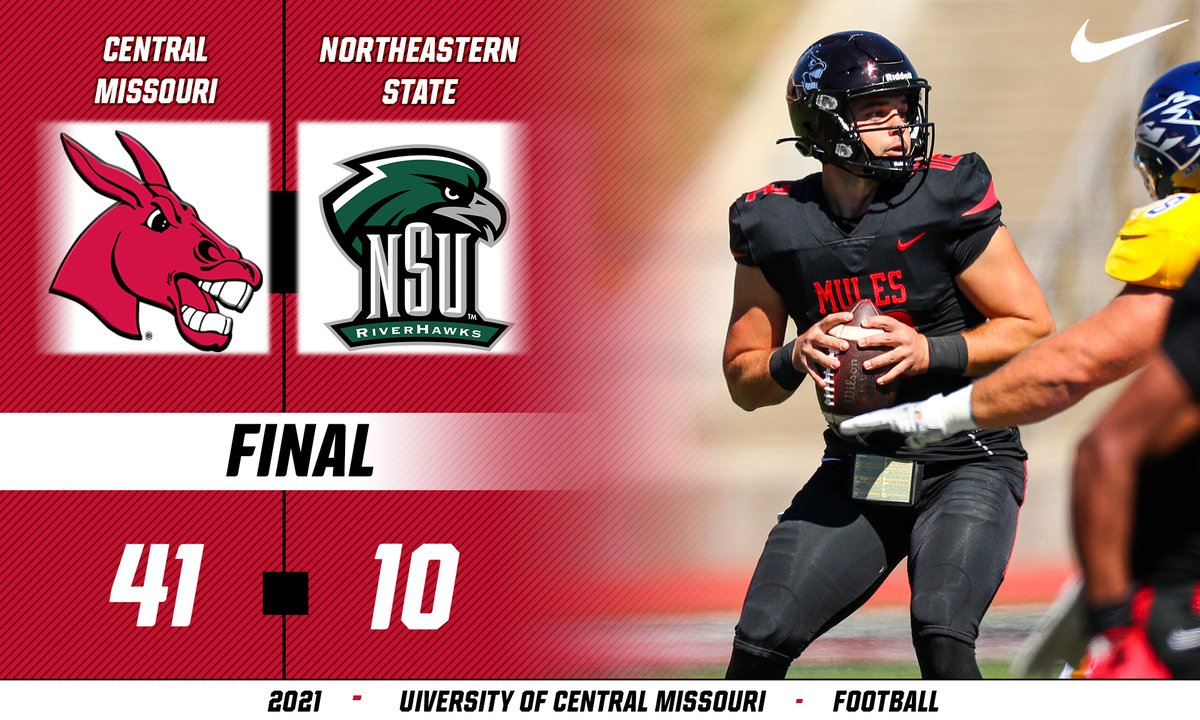 UCMFootballTeam's tweet photo. FINAL | We roll to a 41-10 road victory at Northeastern State today in Tahlequah, Oklahoma!

Logan Twehous: 28-for-34, 405 yards, 5 TDs; Arkell Smith: 7 rec., 133 yards, 3 TDs; Chima Dunga: 6 tackles; Aundra Gilbert: 1 interception

#teamUCM https://t.co/Cu4IYygKsD