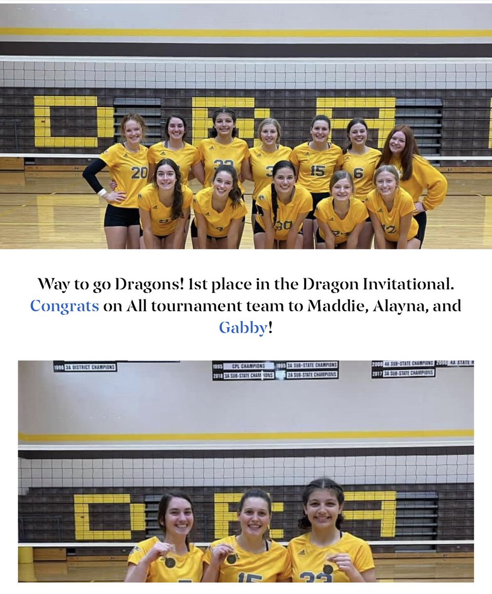 Congratulations Dragons for the 1st place finish and to @Gabby2551 <a href="/AlaynaMowdy/">Alayna Mowdy</a> <a href="/TalbotMadyson/">Madyson Talbot</a> for being named to all tournament team!